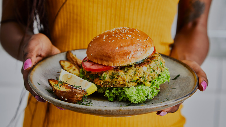 A vegan burger plate