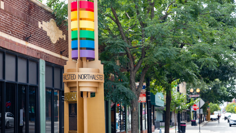 A rainbow monument in Northalsted, Chicago