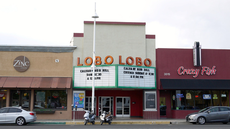 The Lobo Theater neon sign, dayligh