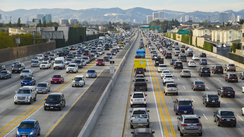 Busy freeway traffic in Los Angeles, California