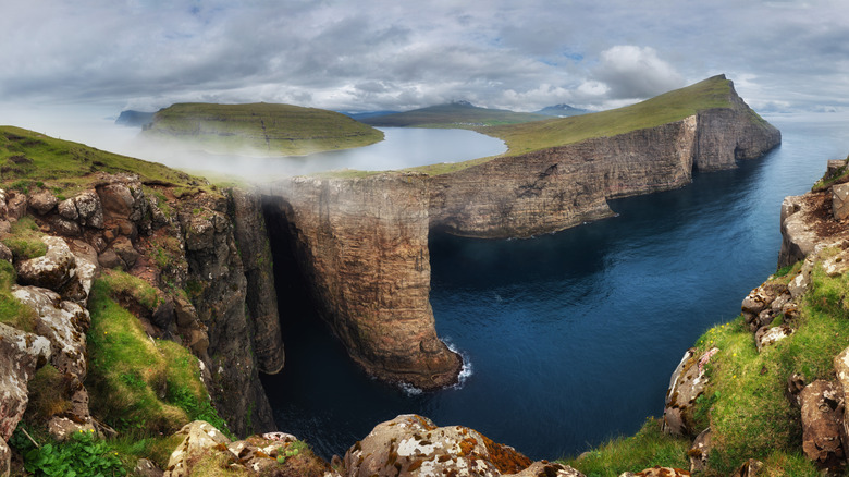 Optical illusion of Lake Sørvágsvatn in the Faroe Islands