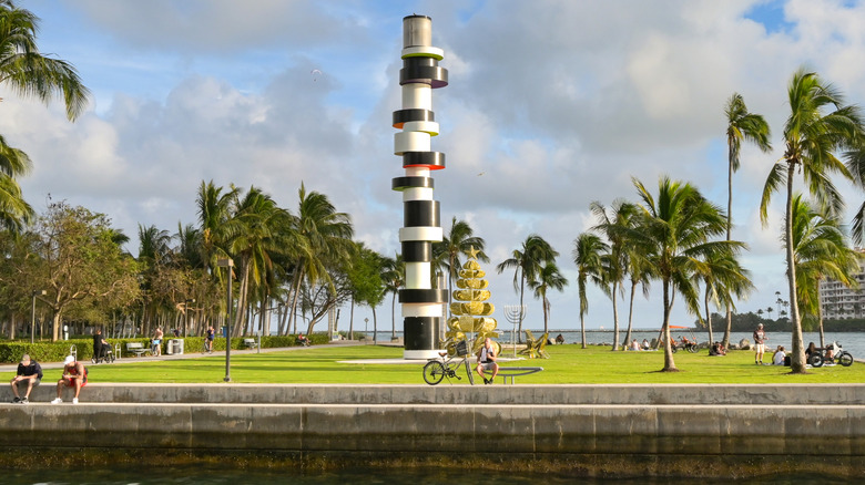 SoFi Miami park with palm trees and art