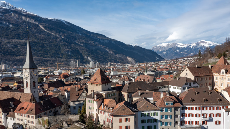 Aerial view of the historic old town of Chur