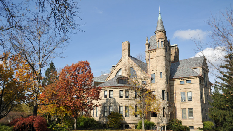 Oberlin College campus stands behind fall foliage