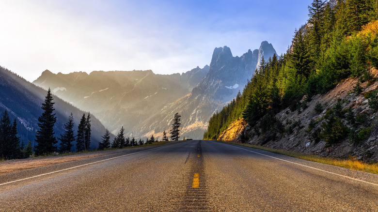 Road magic hour light mountains Okanogan County Washington