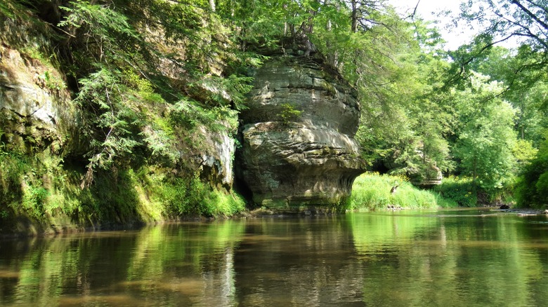 A stretch of the scenic Kickapoo River in the Western Upland region of Wisconsin.