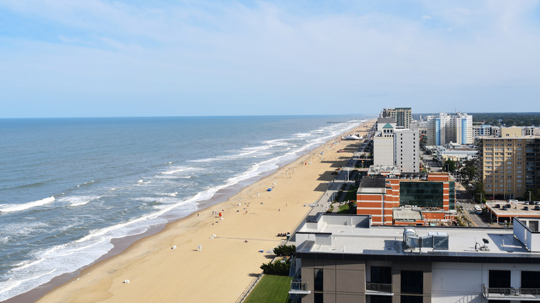 Waves lapping sand at Virginia Beach
