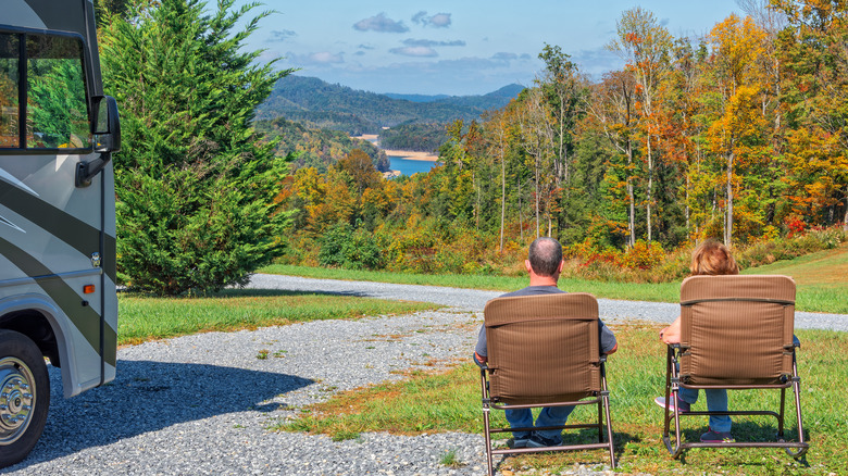 Couple enjoying view from their RV in West Virginia mountains