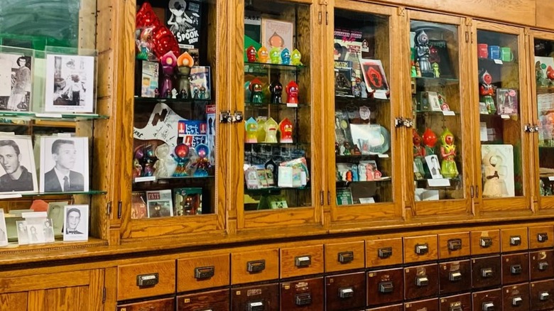 A display case at the Flatwoods Monster Museum