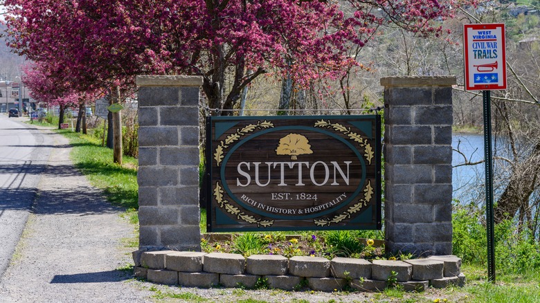 The welcome sign for Sutton, West Virginia