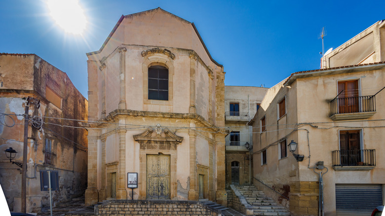 A street lined with Sicilian homes in the old town of Salemi, Italy