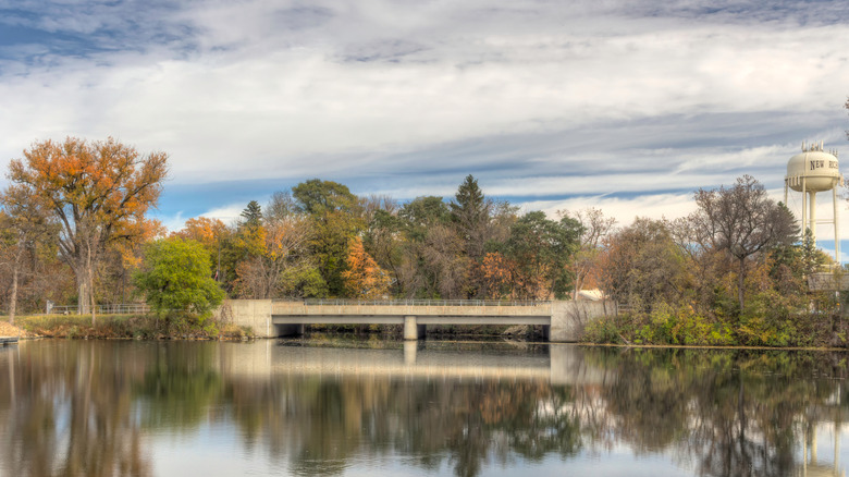 Scenic fall trees at a pond in New Richmond
