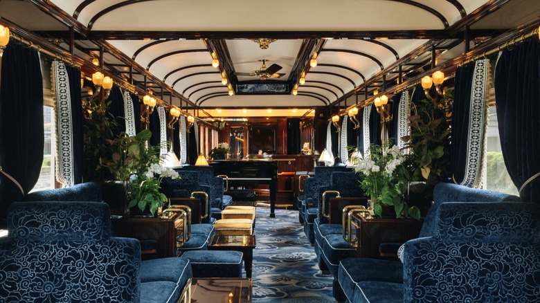 Interior of the Bar Car '3674', one of the carriages on the Venice Simplon-Orient-Express, a luxury restored train from the 1920s that takes passengers through Europe