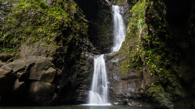 Waterfall at the end of the Makaleha Trail
