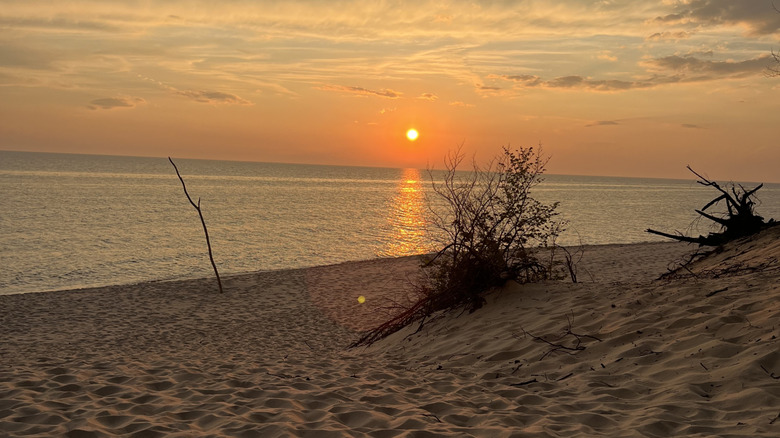 Sunset on Lake Michigan Beach, Norton Shores, Michigan.