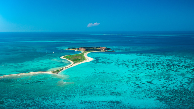 An aerial view of Fort Jefferson and Dry Tortugas National Park