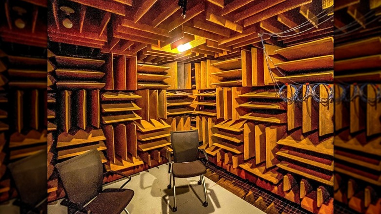 Two chairs in anechoic chamber at Orfield Laboratories