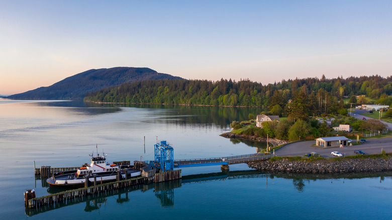 Sunrise view of Lummi Island's ferry and dock