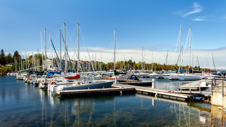 View of the fishing boats in Thornbury's harbor