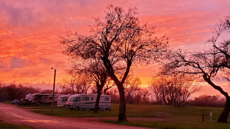 A sunset shot over Thousand Trails Turtle Beach campground.
