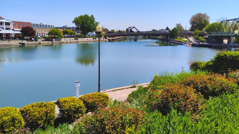 View of the water and docks from Gateway Park in Tonawanda, New York