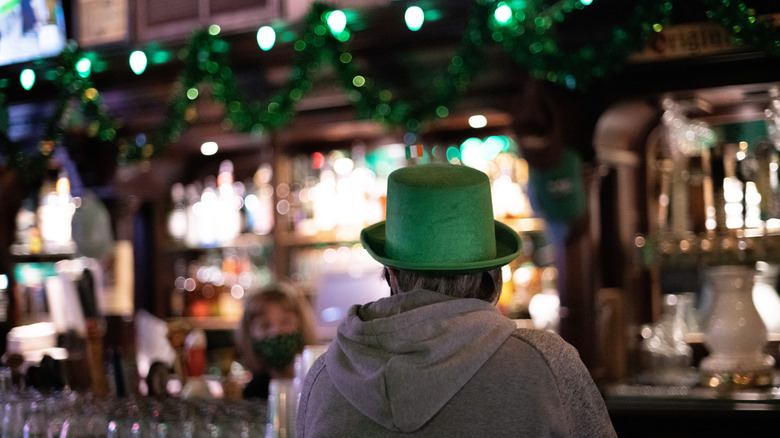 A bar decorated for St. Patrick's Day