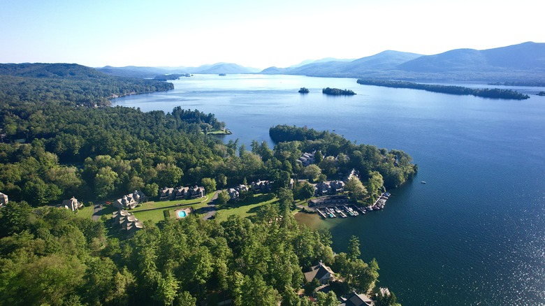 Mountain scenery behind Lake George in upstate New York