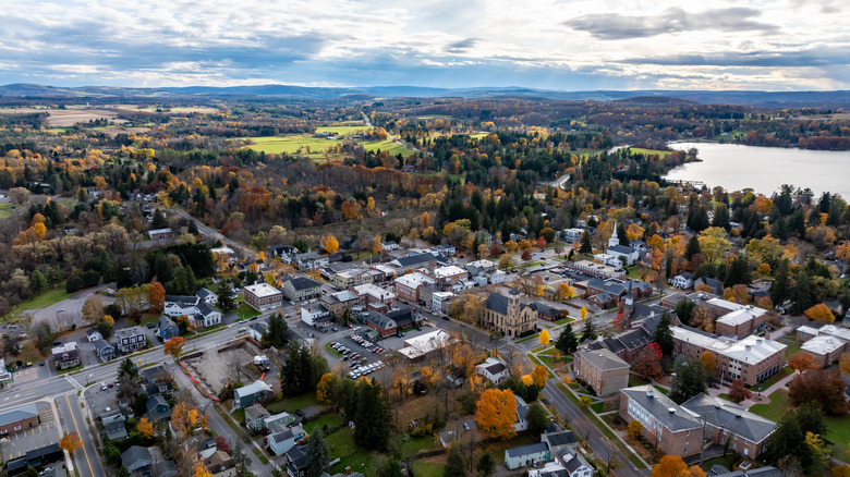 Aerial shot of Cazenovia in Madison County, New York