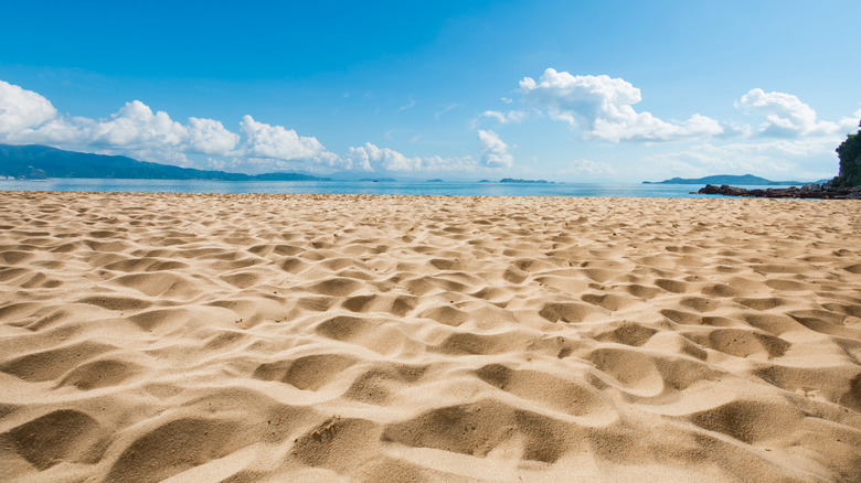 Sandy beach on clear day