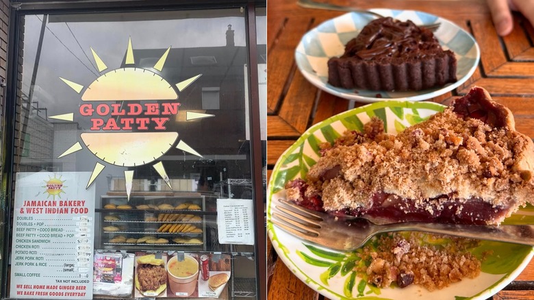 Golden Patty restaurant sign and pies from Wanda's Pie in the Sky