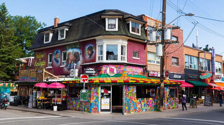 A colorful street corner in Kensington Market neighborhood in Toronto