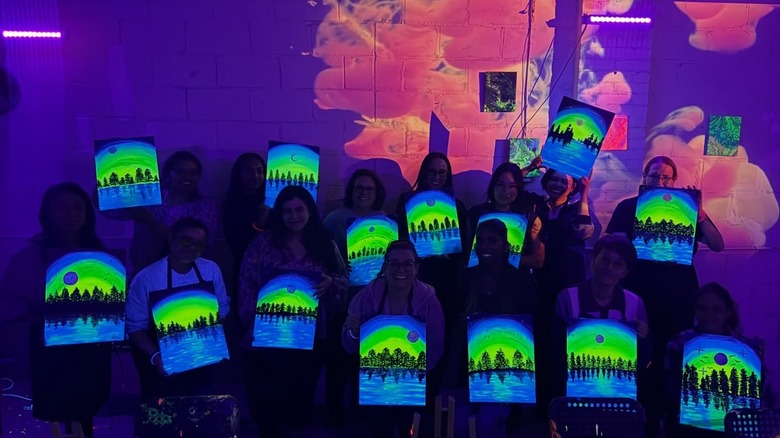 Glo-in-the-dark art work on display