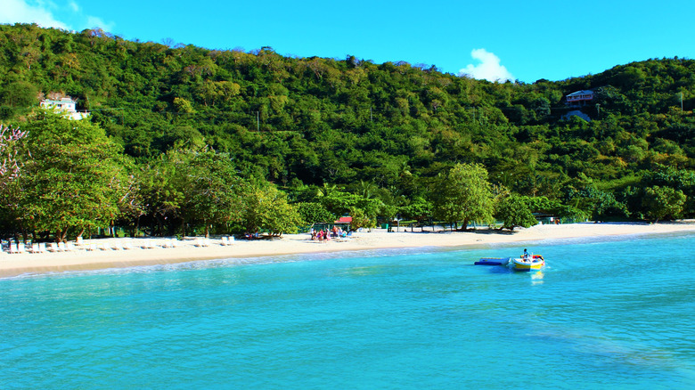 A view of Morne Rouge Beach shoreline from the water