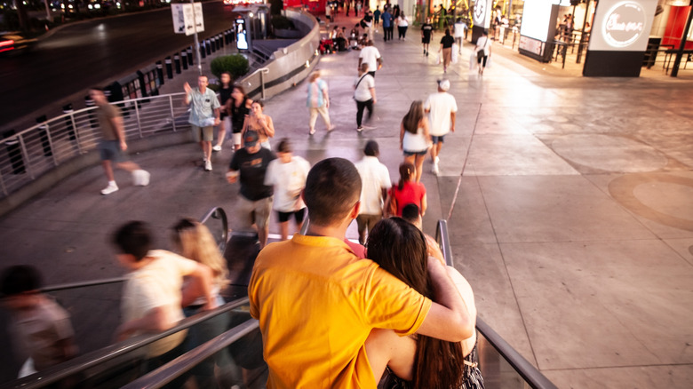 Tourists on an escalator at The Strip, Las Vegas