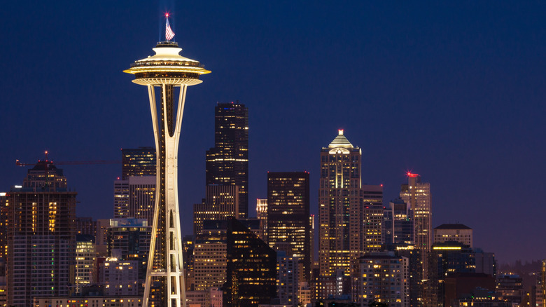 The Seattle skyline at night