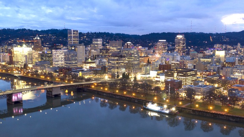 Aerial view of Portland by night