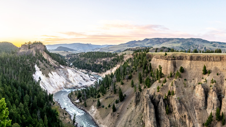 A view of the Yellowstone River from the Calcite Springs Overlook