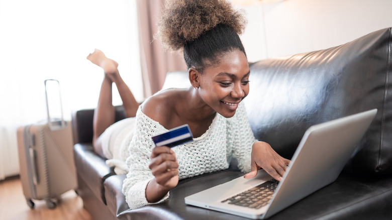 Woman booking a flight