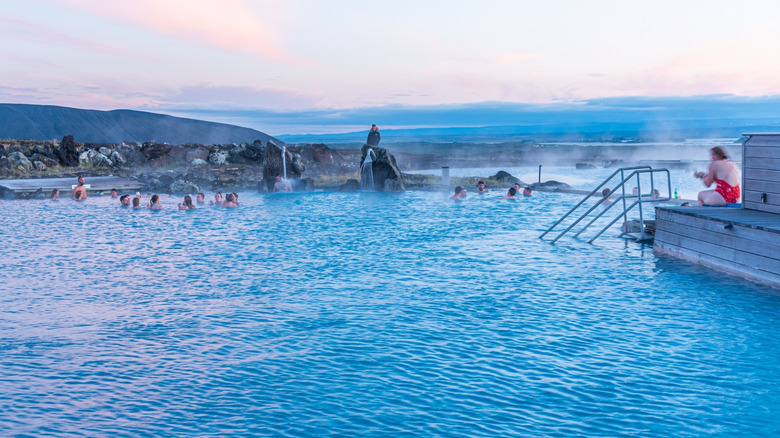 Tourists in Myvatn Nature Baths, Iceland