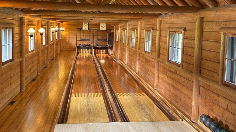 A wooden bowling alley