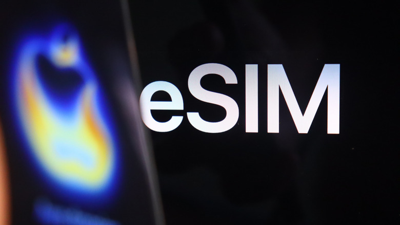 iPhone in front of eSIM text