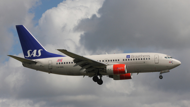 A Braathens Aviation plane in the sky