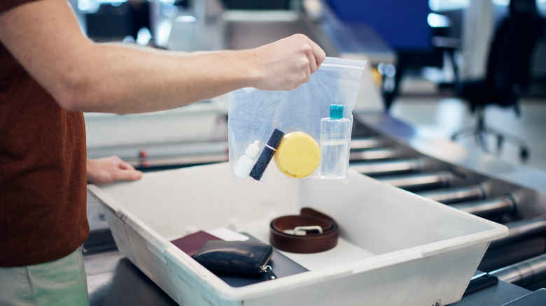 Liquids in a clear plastic bag at TSA security