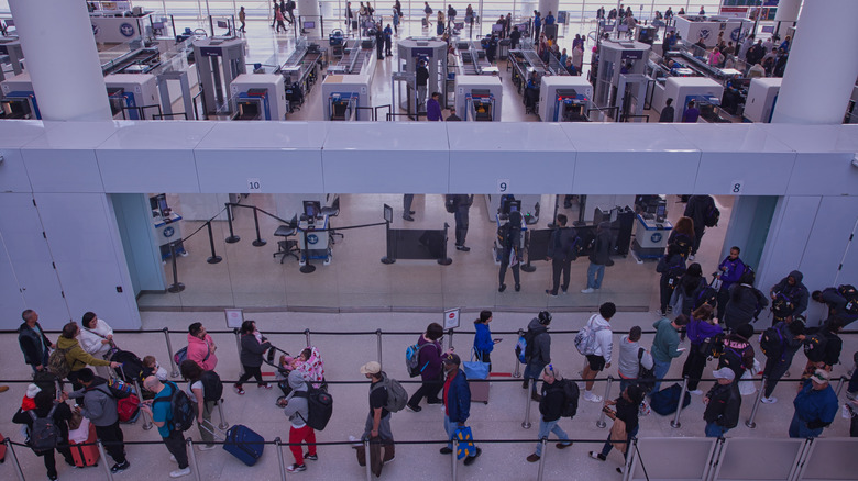 Passengers in the security line at Louis Armstrong Airport in Louisiana