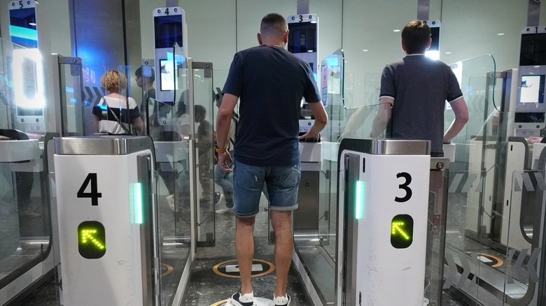 Travelers using eGates at London Heathrow Airport