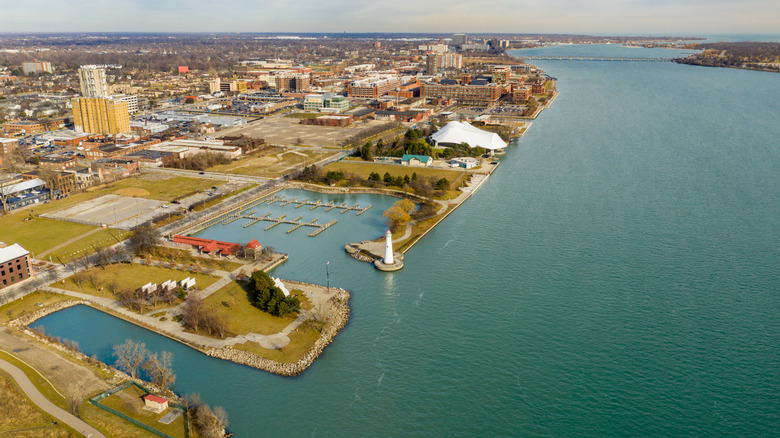 Aerial view of Milliken State Park, Detroit, Michigan