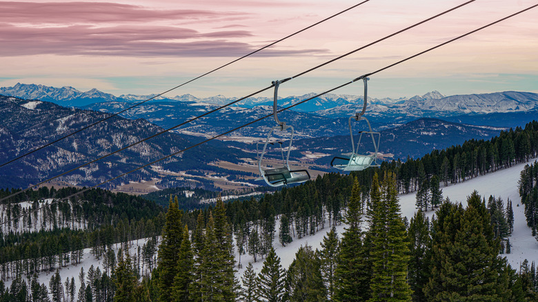 Lifts at Bridger Bowl with mountains in the background