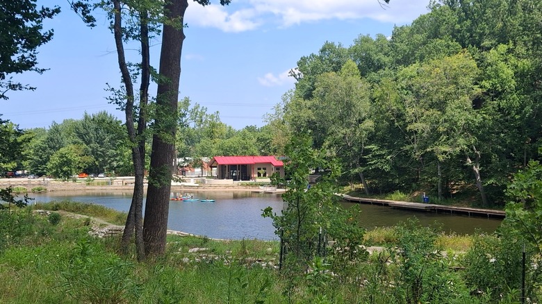 Pond with kayakers and a boardwalk at Garfield Park Reservation, Ohio