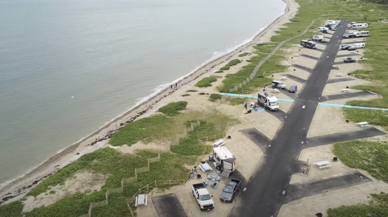 Trailers parked at campground by Horseneck Beach in Westport, Massachusetts