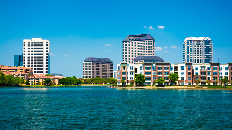 View of Irving from Lake Carolyn, with medium-sized high-rises